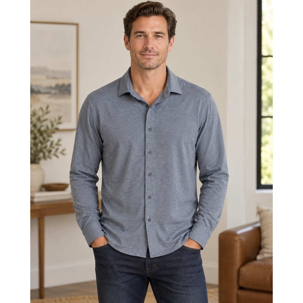 UNTUCKit Men's Large Blue Gray Performance Stretch Button Down Travel Shirt